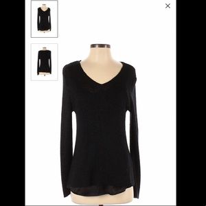 Context Lord & Taylor Black Sparkly Sheer Knit Pullover Top